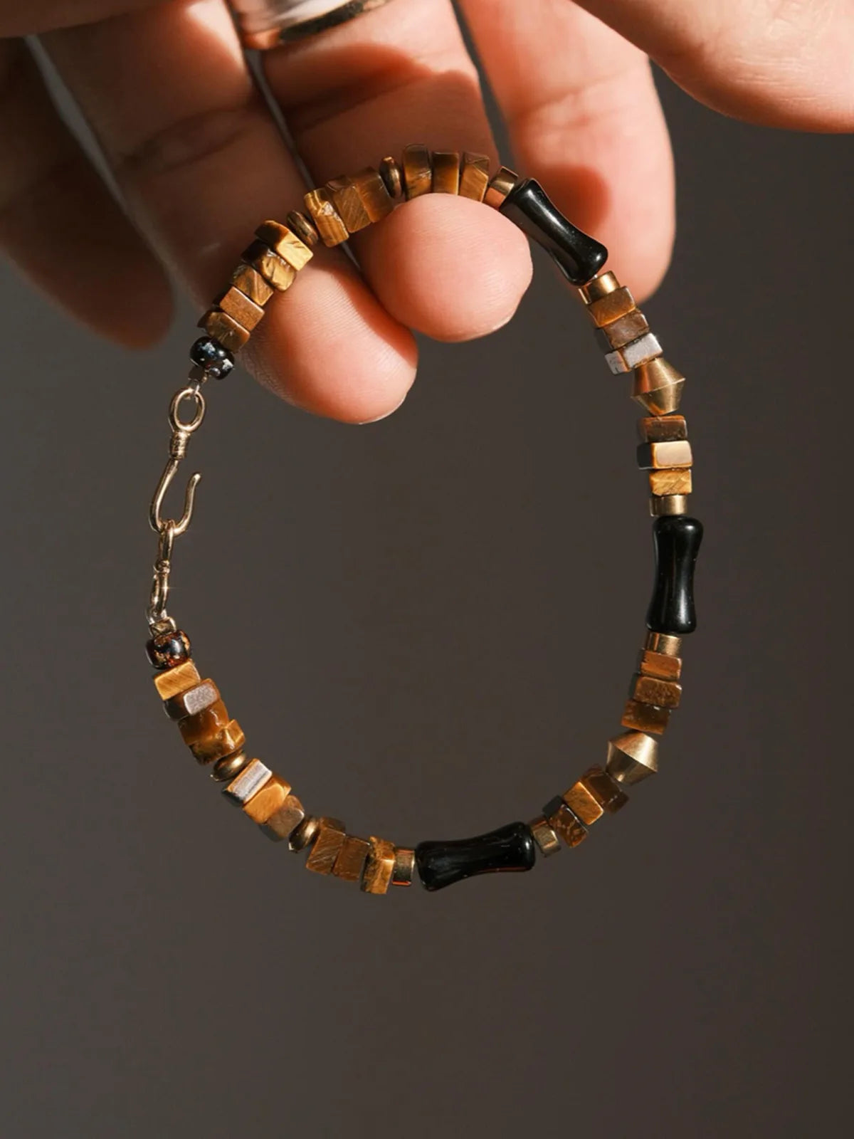 Urban Stoic Series | Silent Authority | Tiger Eye, Obsidian & Brass Bracelet