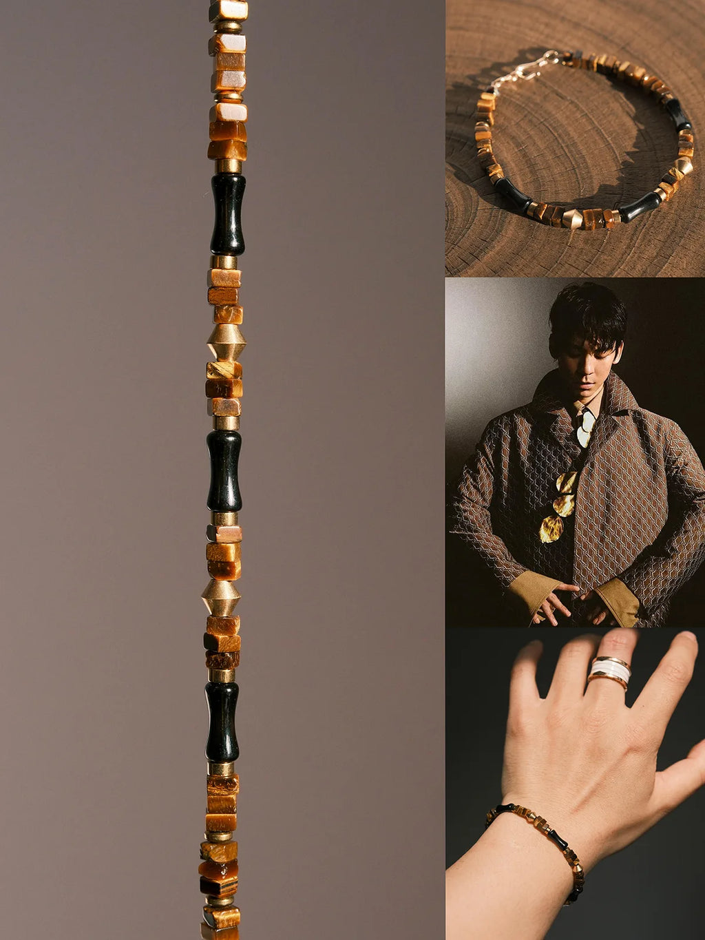 Urban Stoic Series | Silent Authority | Tiger Eye, Obsidian & Brass Bracelet
