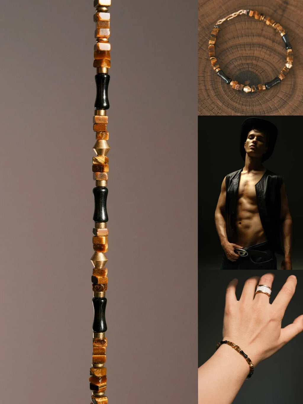 Urban Stoic Series | Silent Authority | Tiger Eye, Obsidian & Brass Bracelet
