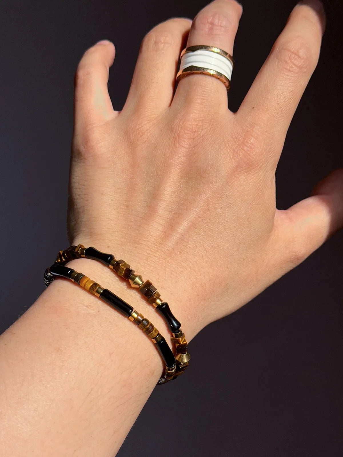 Urban Stoic Series | Silent Authority | Tiger Eye, Obsidian & Brass Bracelet