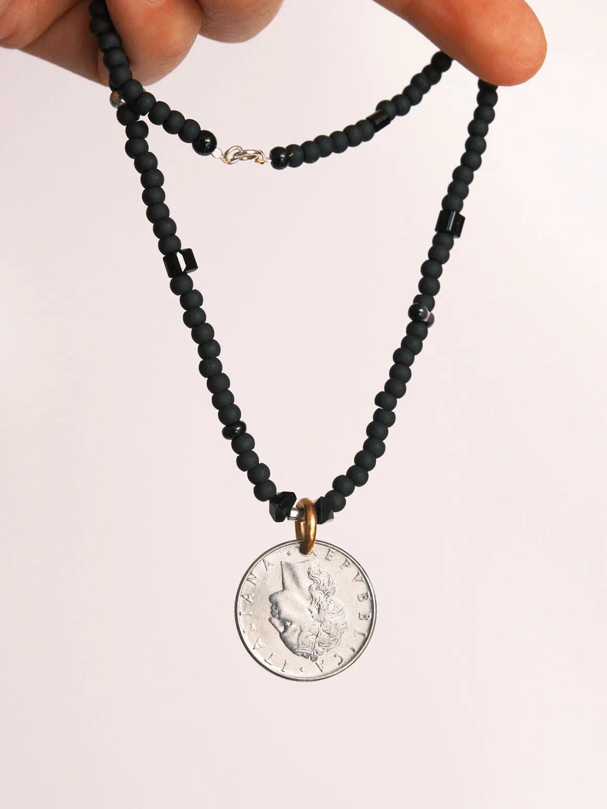 Urban Stoic Series | Iron Titan | Italian Vintage Coin & Matte Miyuki Necklace