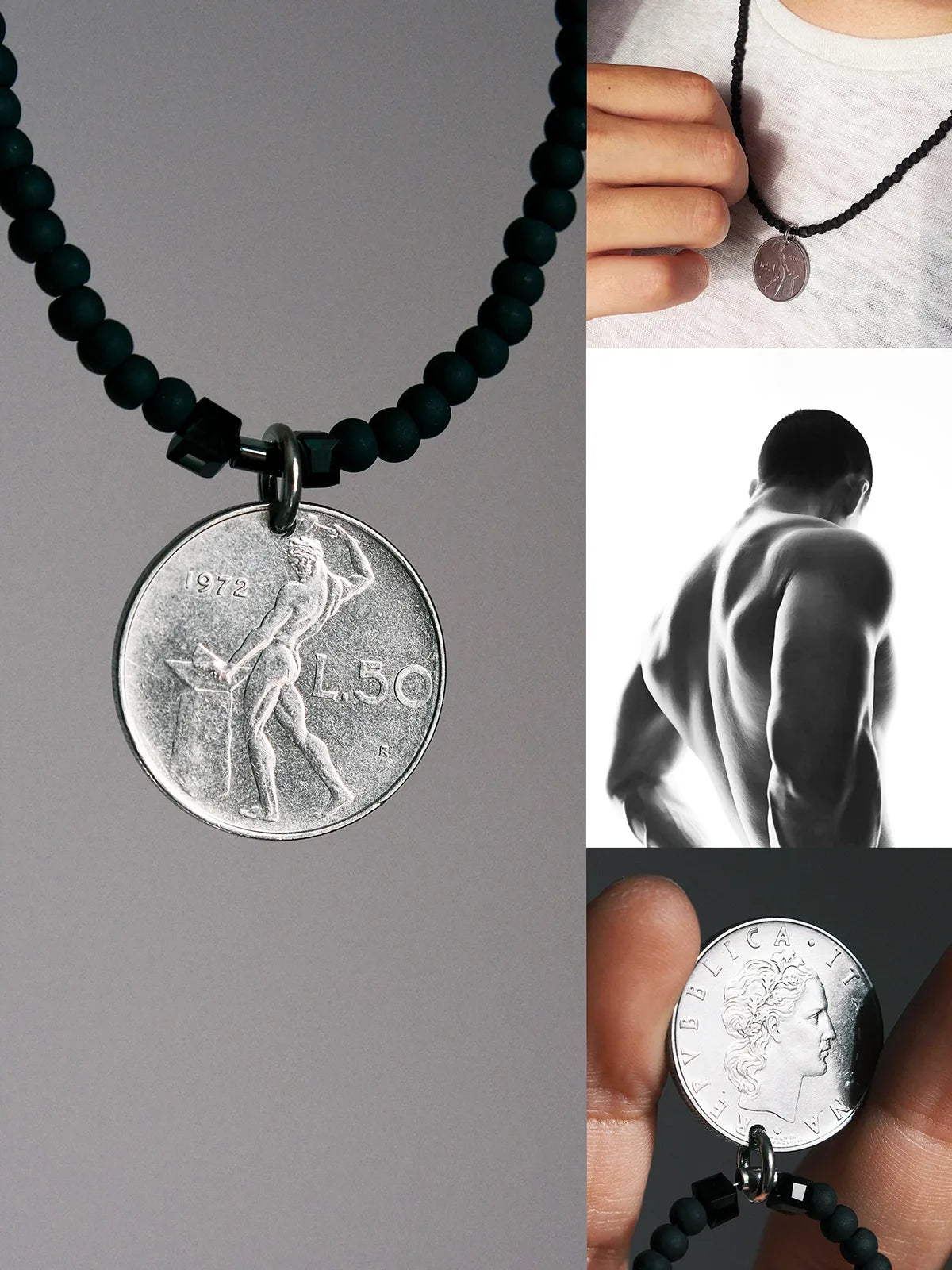 Urban Stoic Series | Iron Titan | Italian Vintage Coin & Matte Miyuki Necklace Secondary image