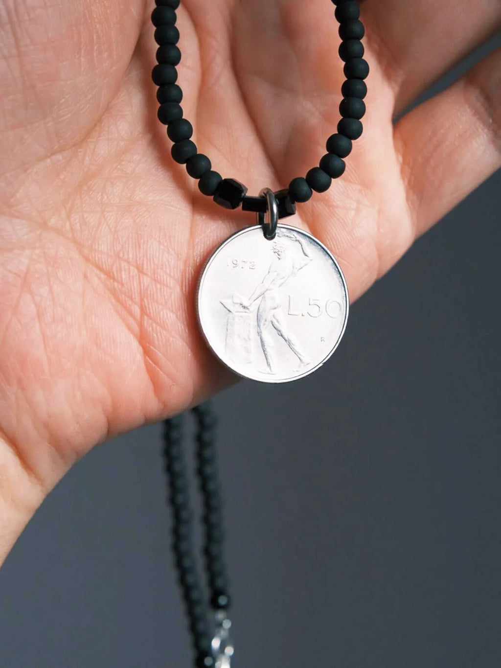 Urban Stoic Series | Iron Titan | Italian Vintage Coin & Matte Miyuki Necklace