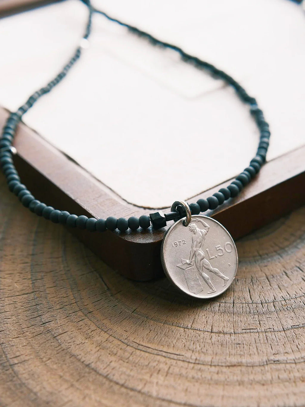 Urban Stoic Series | Iron Titan | Italian Vintage Coin & Matte Miyuki Necklace