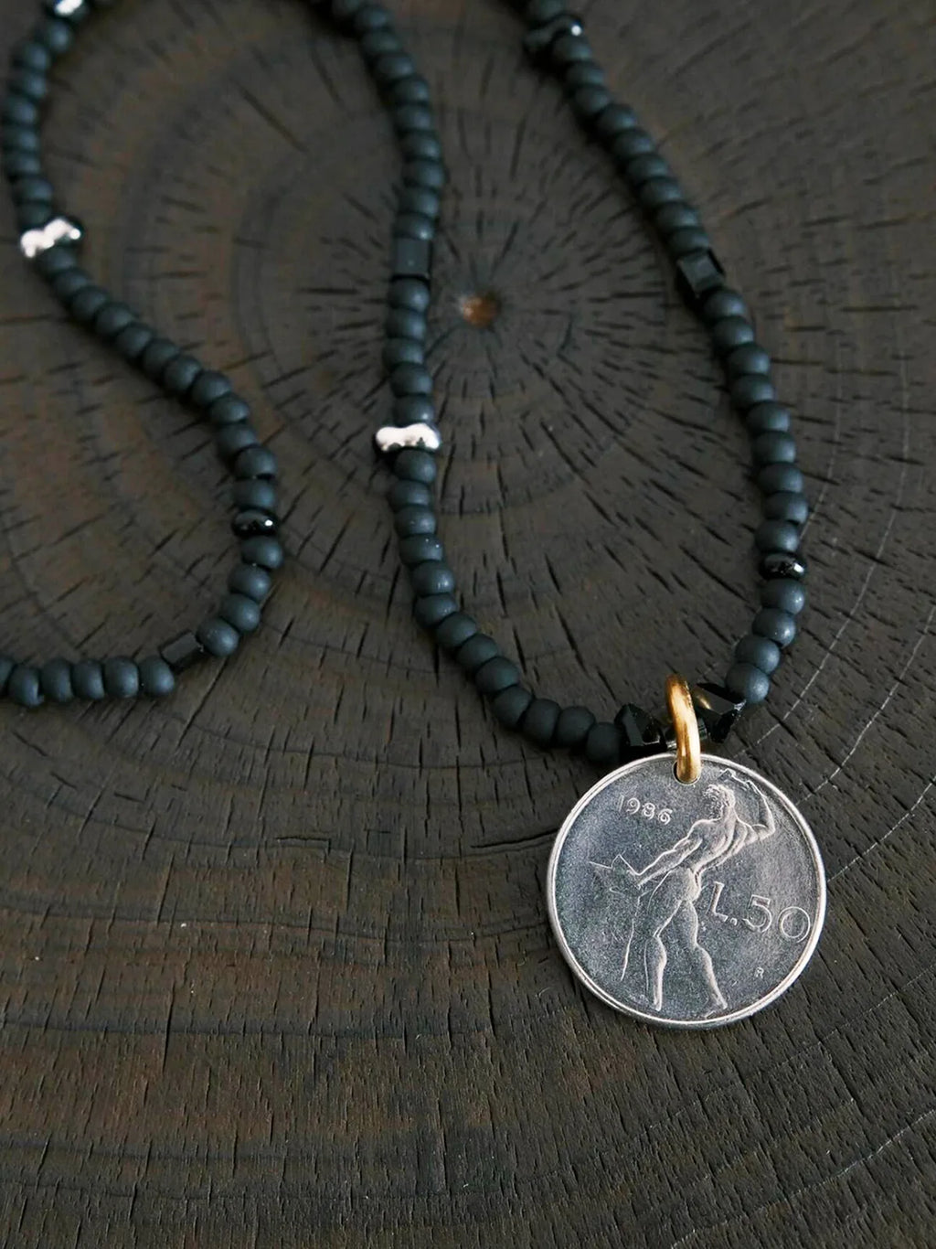 Urban Stoic Series | Iron Titan | Italian Vintage Coin & Matte Miyuki Necklace
