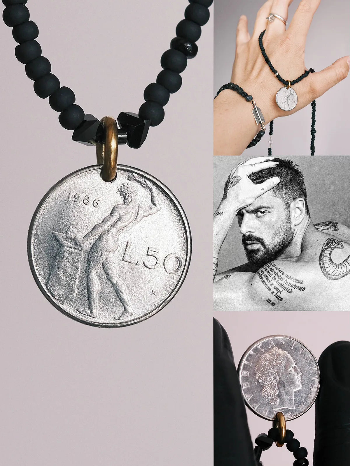 Urban Stoic Series | Iron Titan | Italian Vintage Coin & Matte Miyuki Necklace