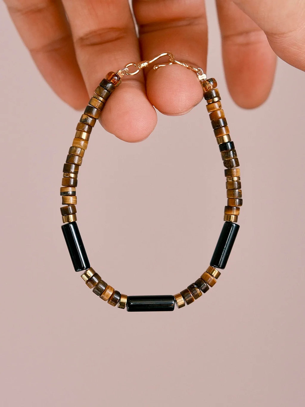 Urban Stoic Series | Silent Authority | Black Onyx, Tiger Eye & Gold Accent Bracelet