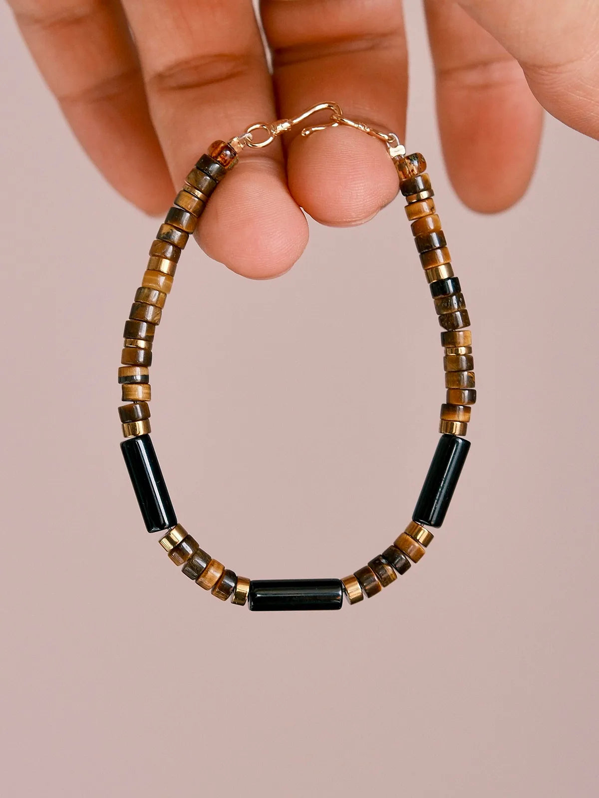 Urban Stoic Series | Silent Authority | Black Onyx, Tiger Eye & Gold Accent Bracelet Main image