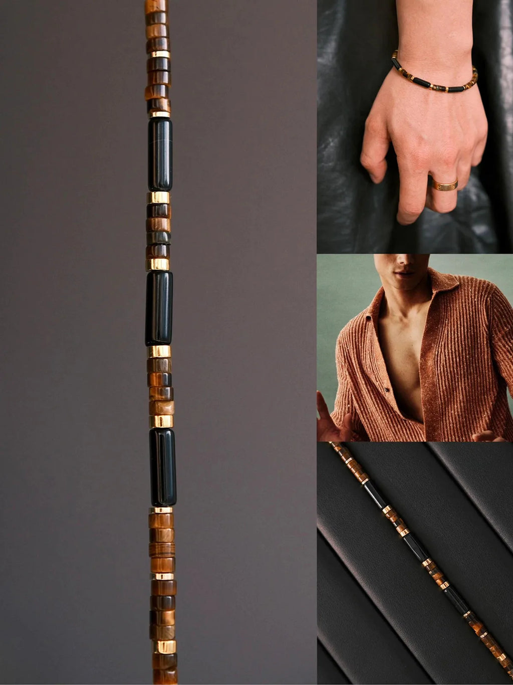 Urban Stoic Series | Silent Authority | Black Onyx, Tiger Eye & Gold Accent Bracelet