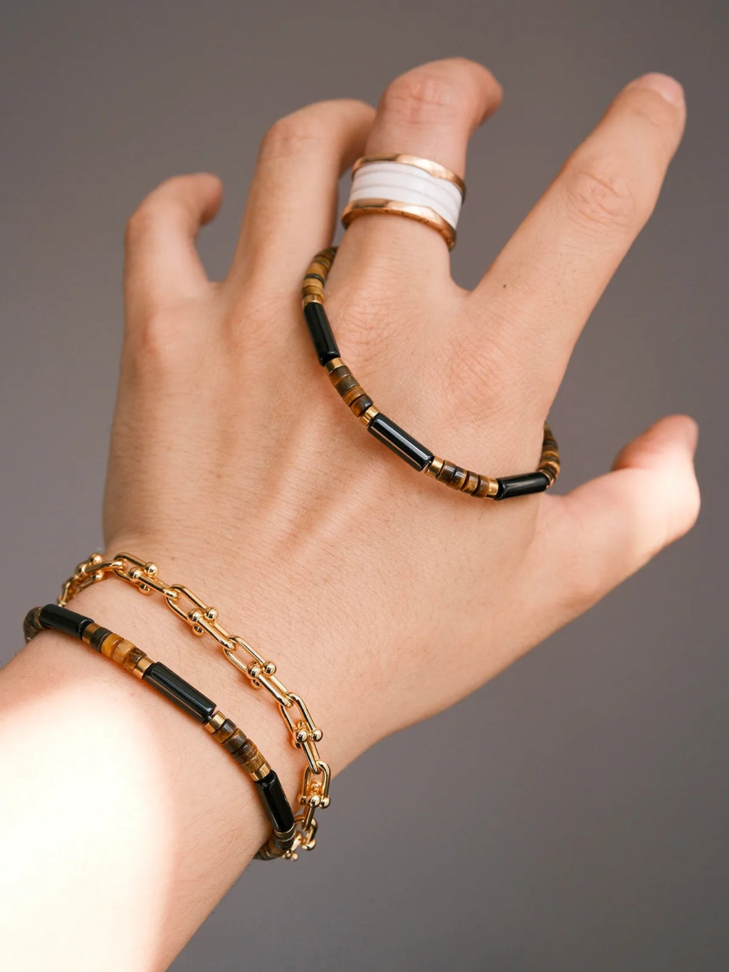 Urban Stoic Series | Silent Authority | Black Onyx, Tiger Eye & Gold Accent Bracelet