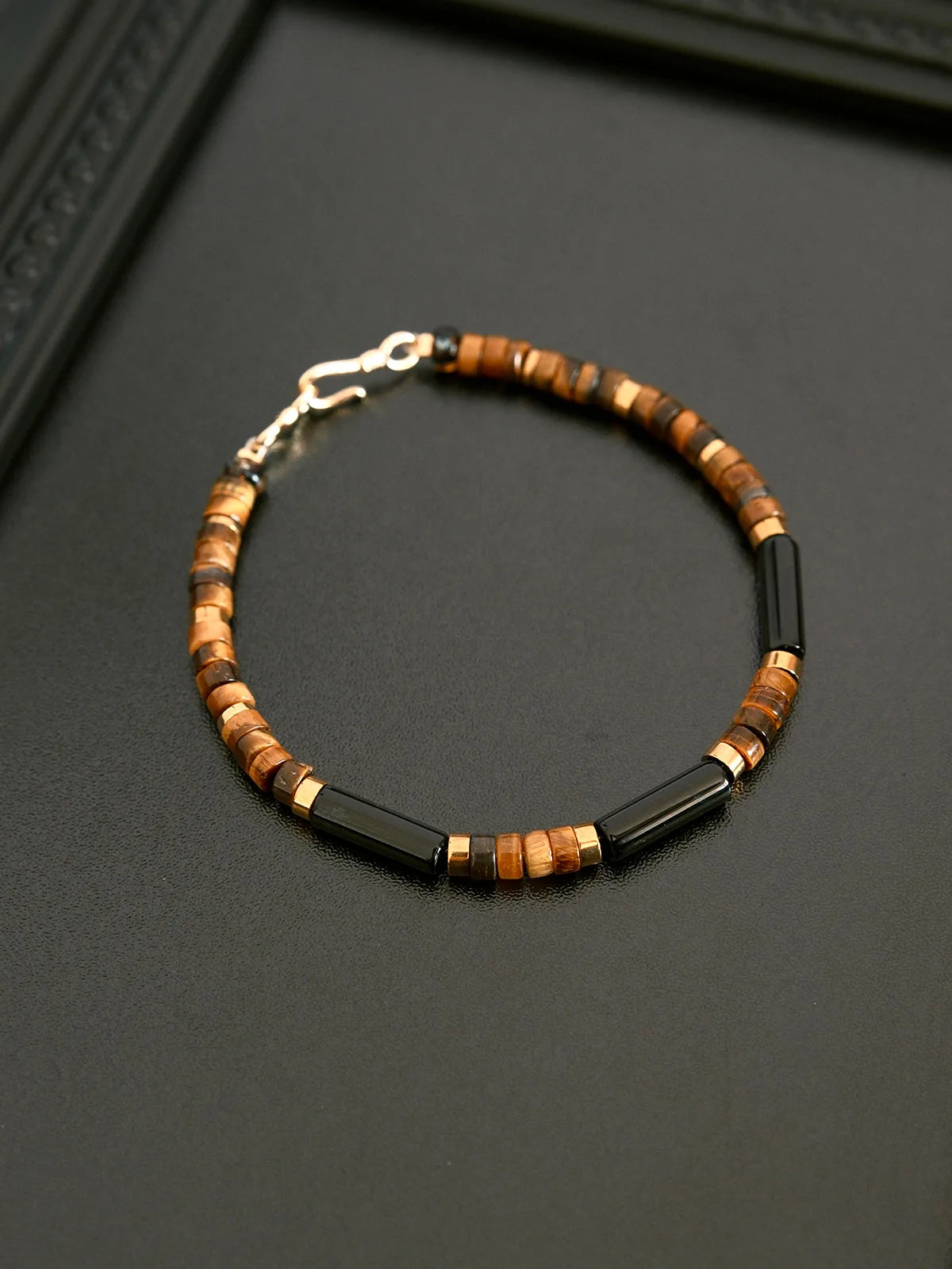Urban Stoic Series | Silent Authority | Black Onyx, Tiger Eye & Gold Accent Bracelet