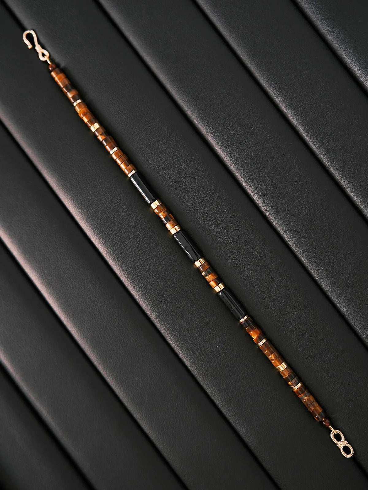 Urban Stoic Series | Silent Authority | Black Onyx, Tiger Eye & Gold Accent Bracelet