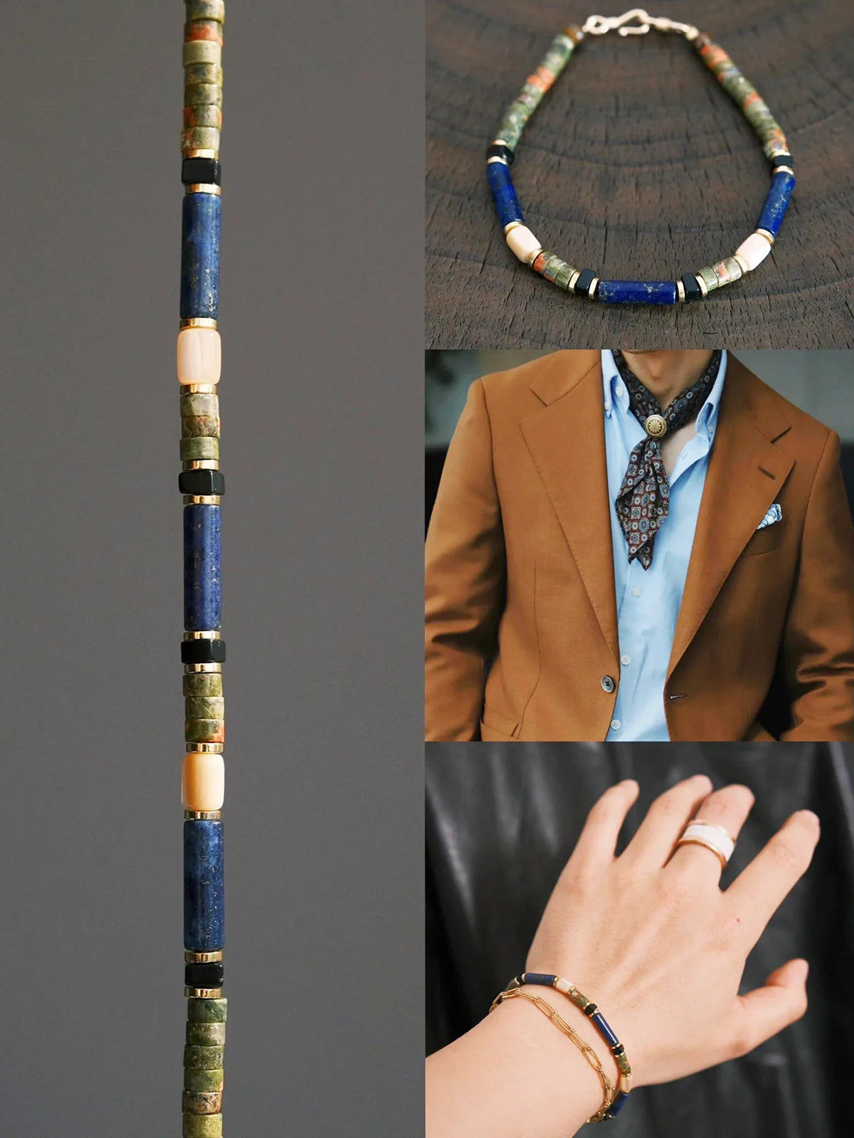 Urban Stoic Series | Silent Authority | Lapis Lazuli, Picasso Stone & Gold Bracelet