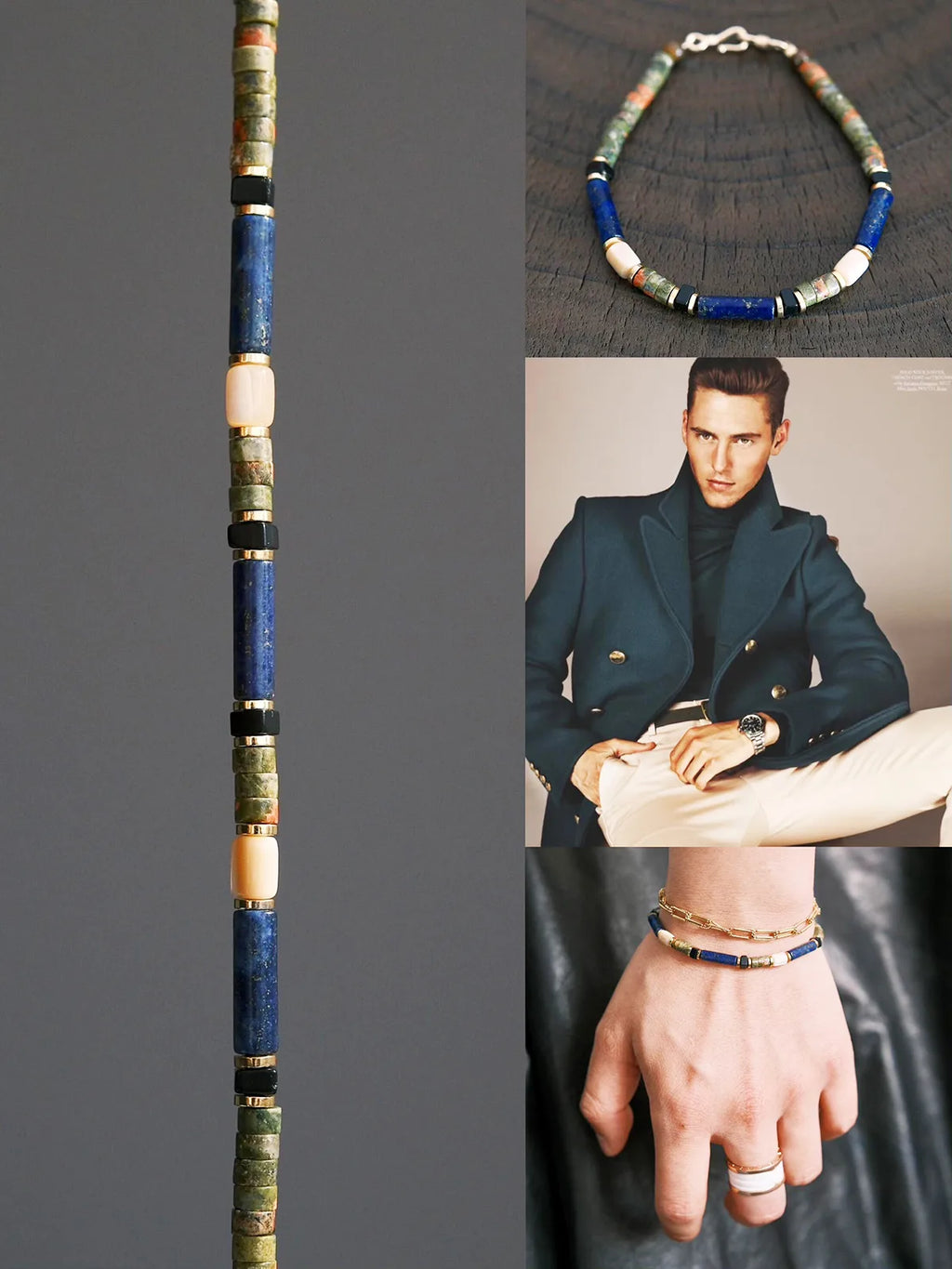 Urban Stoic Series | Silent Authority | Lapis Lazuli, Picasso Stone & Gold Bracelet