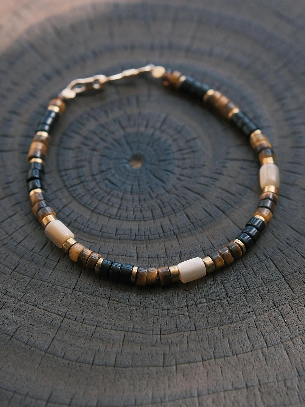 Urban Stoic Series | Silent Authority | Tiger Eye, Black Onyx & Gold Shell Bracelet