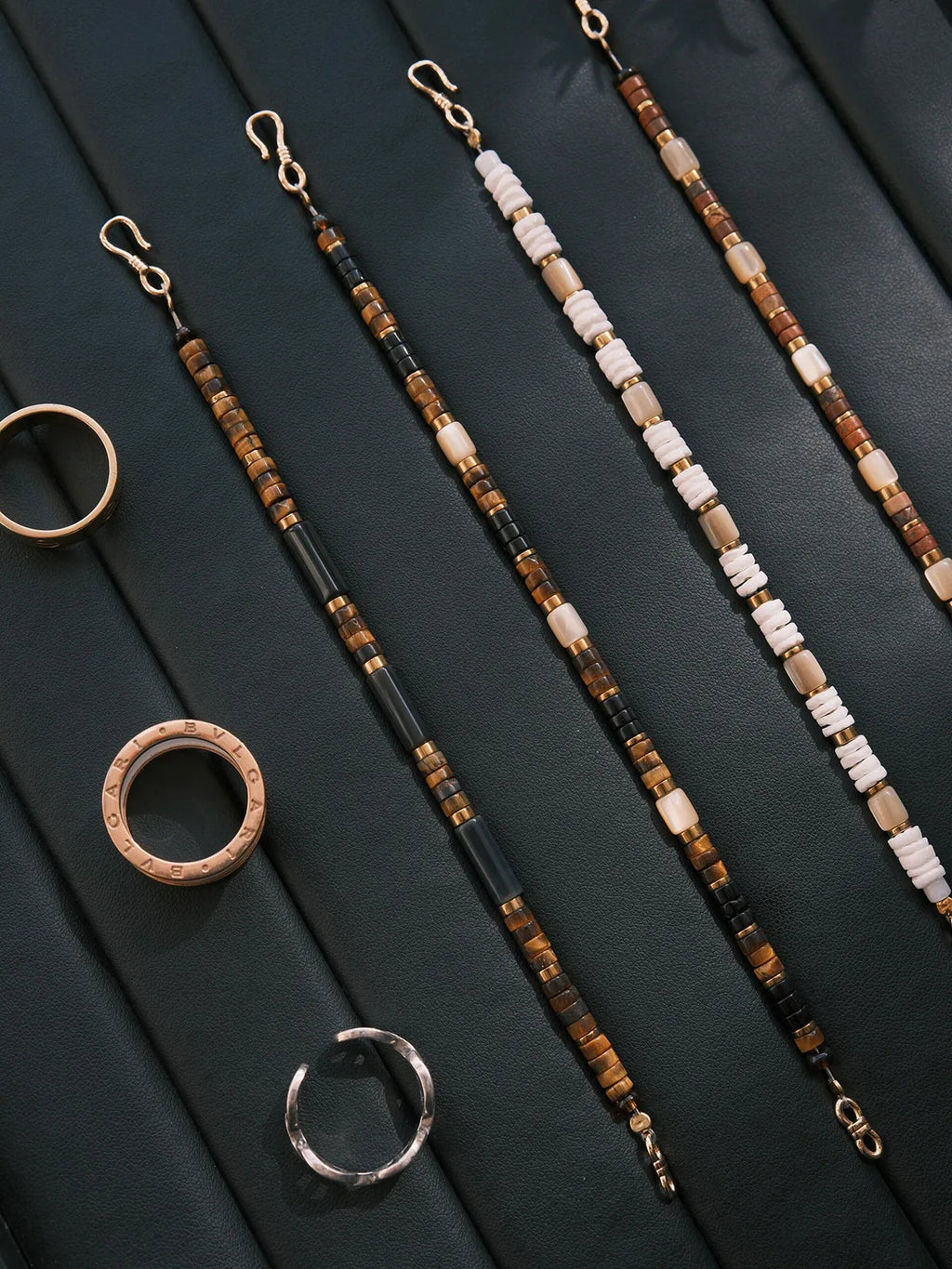 Urban Stoic Series | Silent Authority | Tiger Eye, Black Onyx & Gold Shell Bracelet