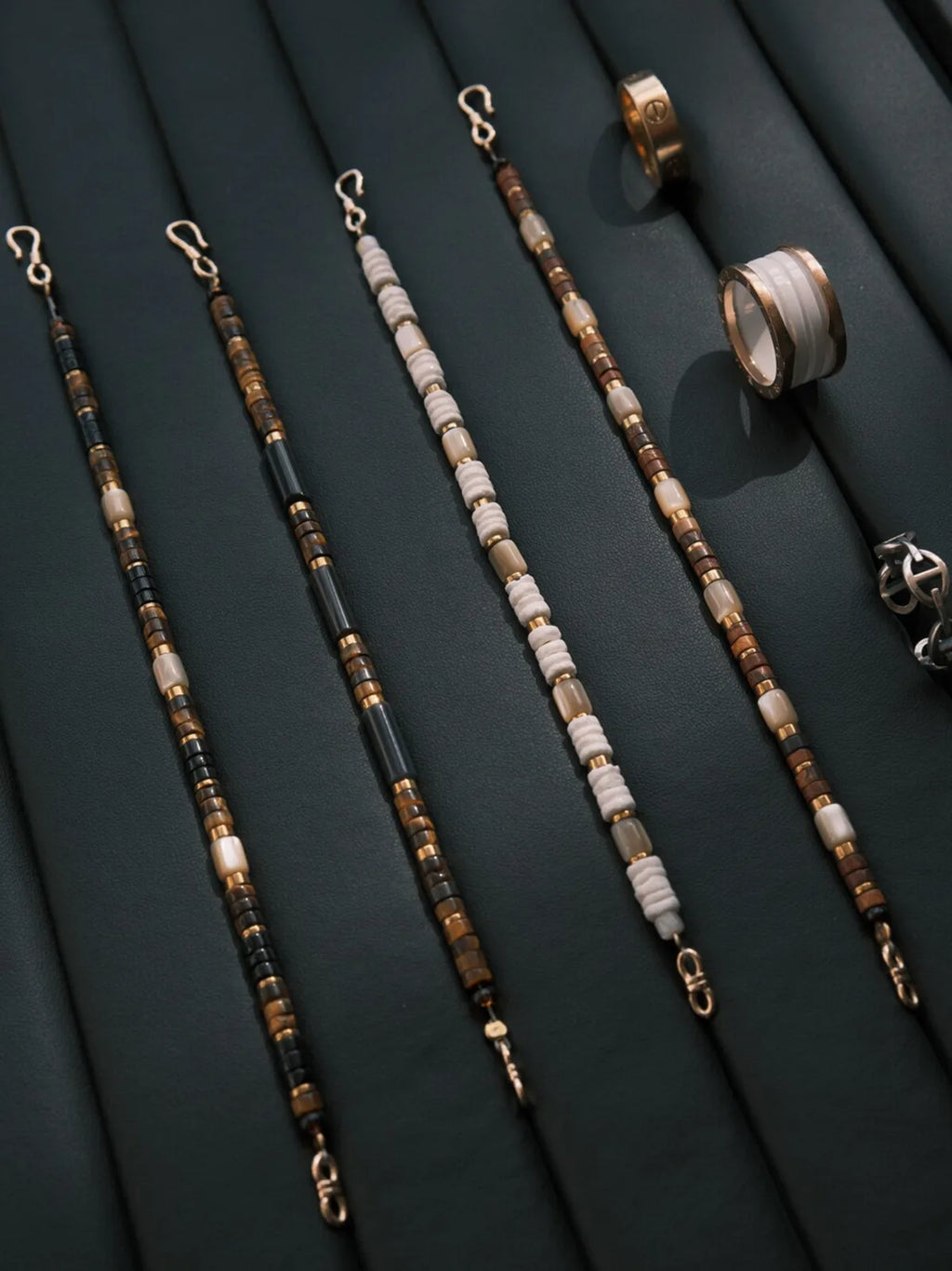 Urban Stoic Series | Silent Authority | Tiger Eye, Black Onyx & Gold Shell Bracelet
