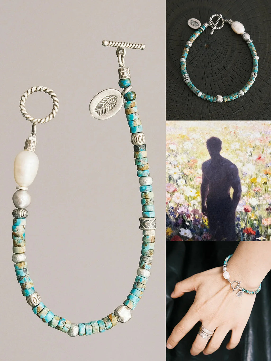 Identity Series | Flowing Youth | Turquoise, Pearl & Sterling Silver Bracelet