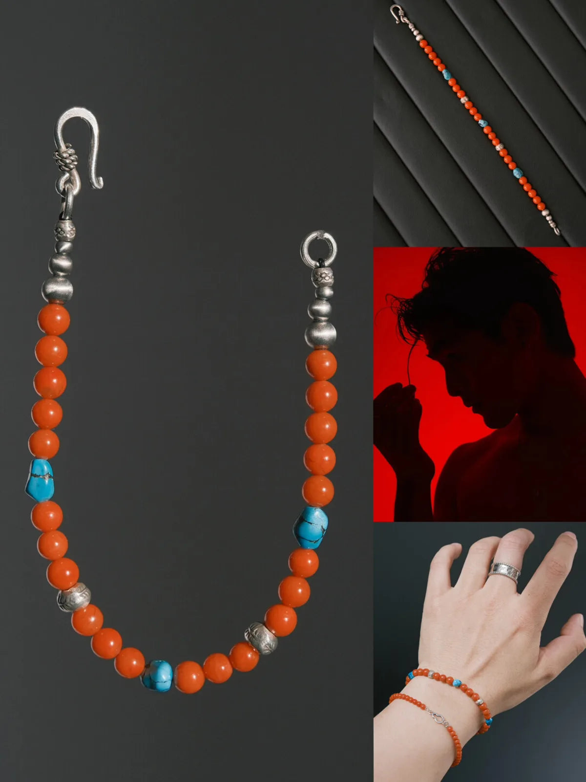 Identity Series | Quiet Flame | Red Agate, Turquoise & Sterling Silver Bracelet