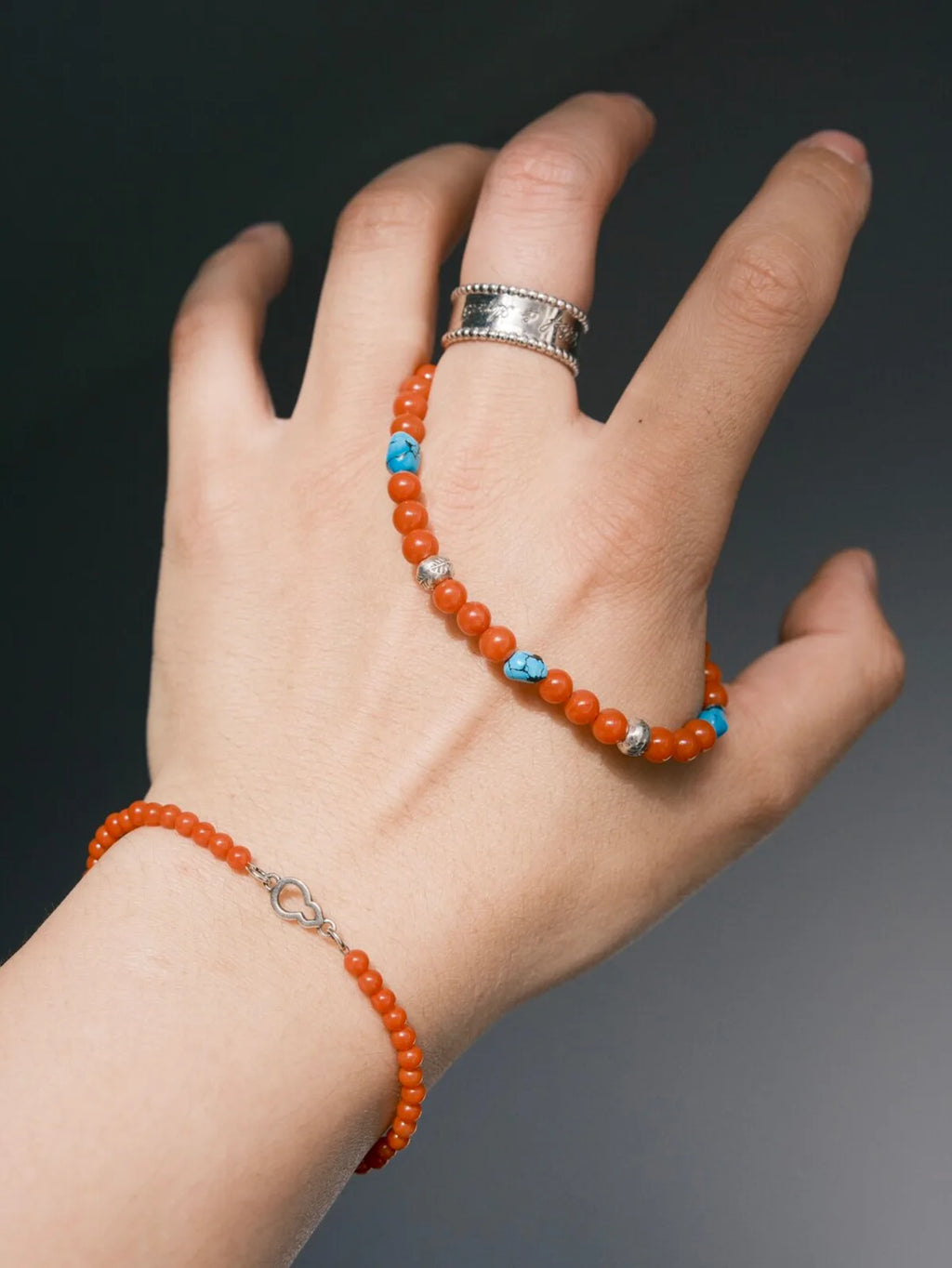 Identity Series | Quiet Flame | Red Agate, Turquoise & Sterling Silver Bracelet