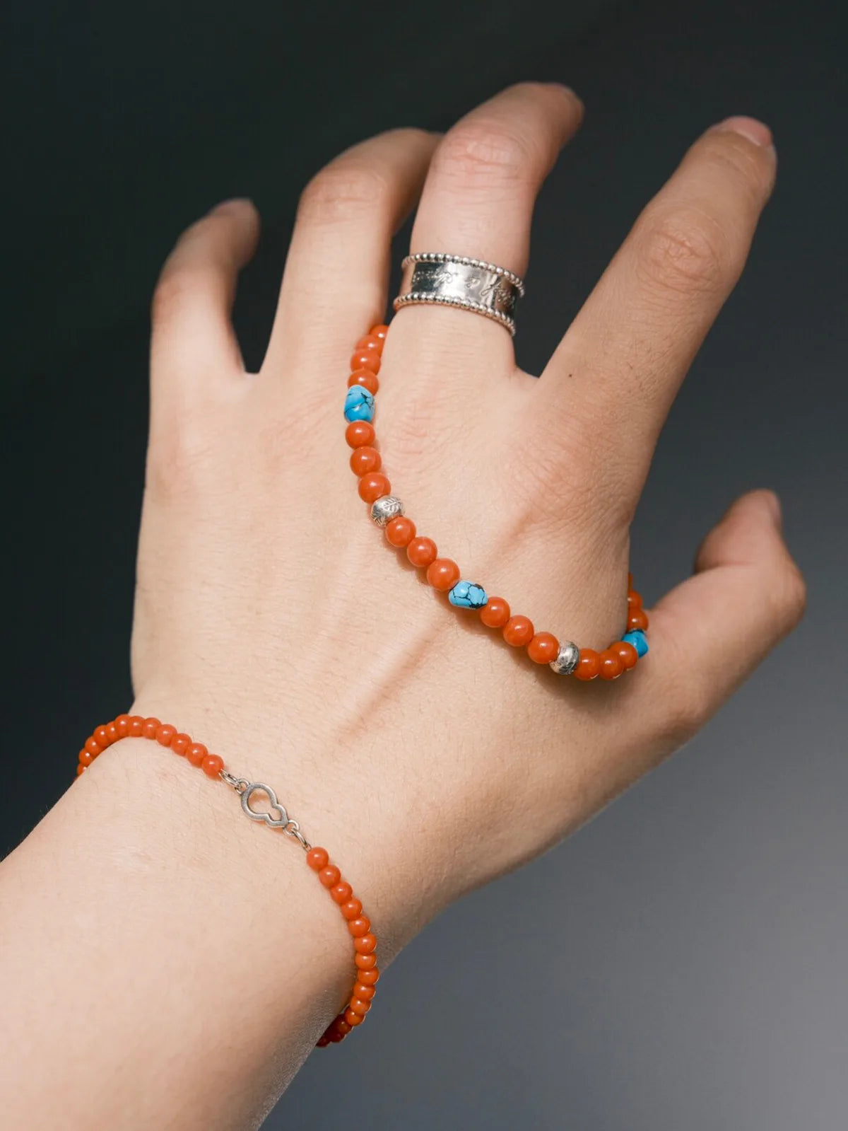 Identity Series | Quiet Flame | Red Agate, Turquoise & Sterling Silver Bracelet