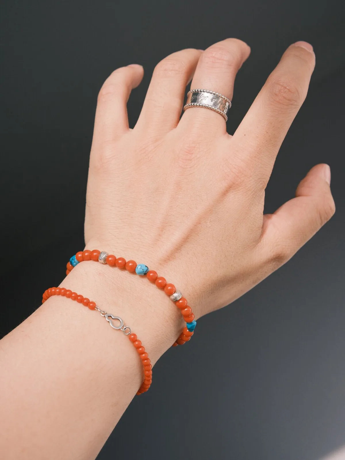 Identity Series | Quiet Flame | Red Agate, Turquoise & Sterling Silver Bracelet
