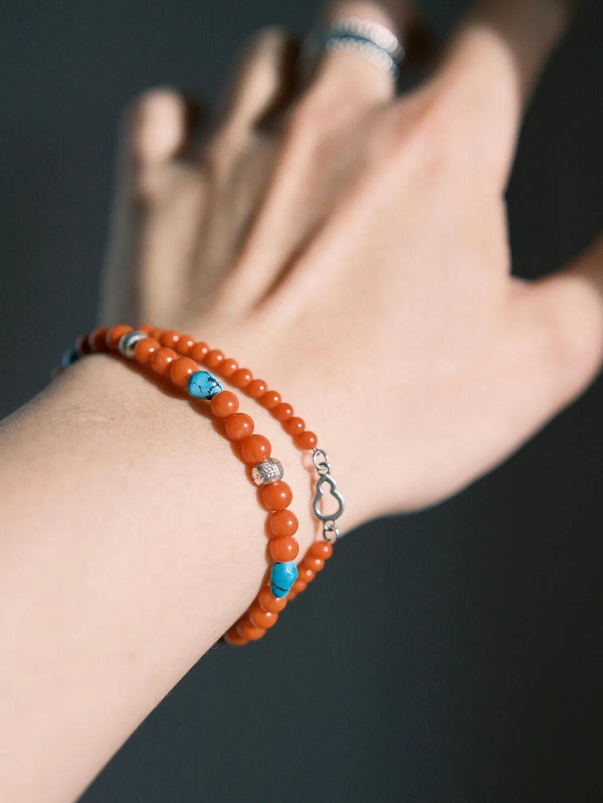Identity Series | Quiet Flame | Red Agate, Turquoise & Sterling Silver Bracelet