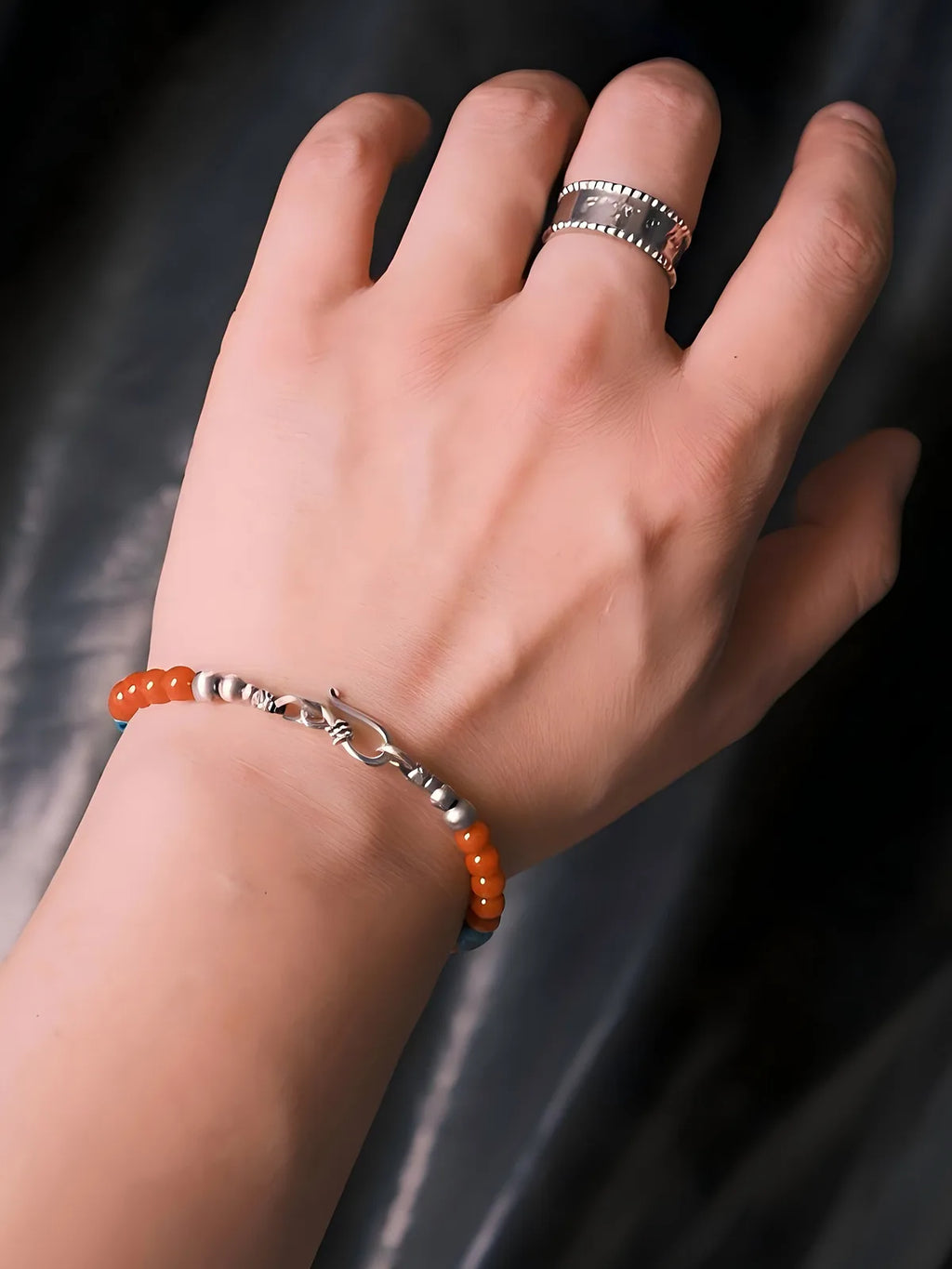 Identity Series | Quiet Flame | Red Agate, Turquoise & Sterling Silver Bracelet