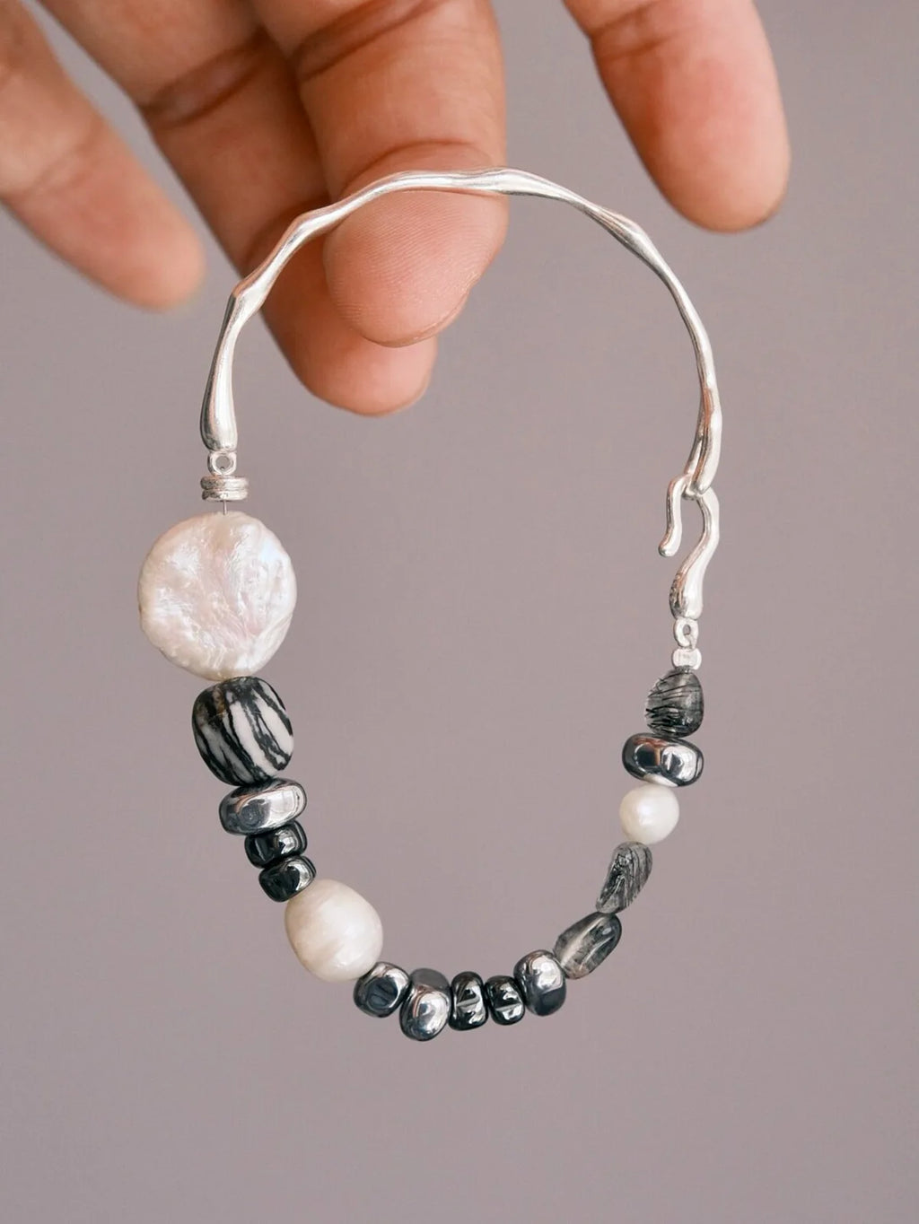 Urban Stoic Series | Dark Balance | Pearl, Onyx & Sterling Silver Bracelet