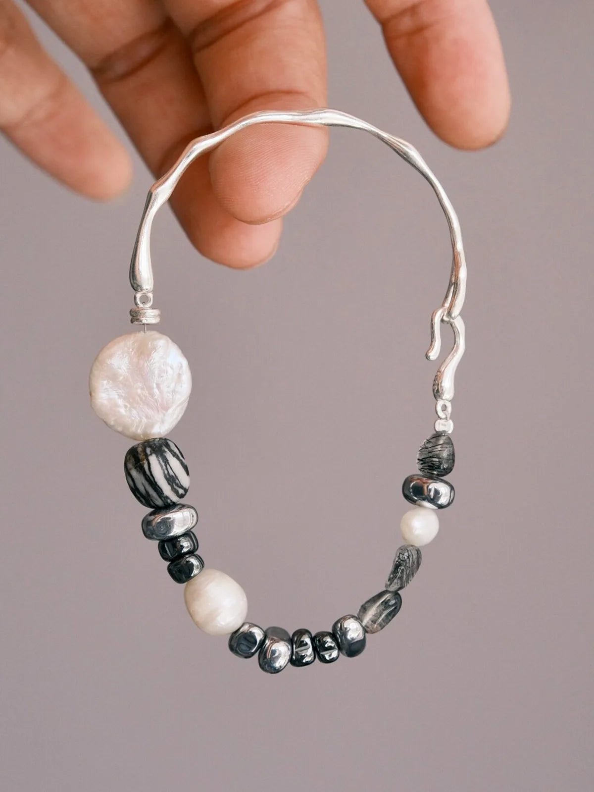 Urban Stoic Series | Dark Balance | Pearl, Onyx & Sterling Silver Bracelet