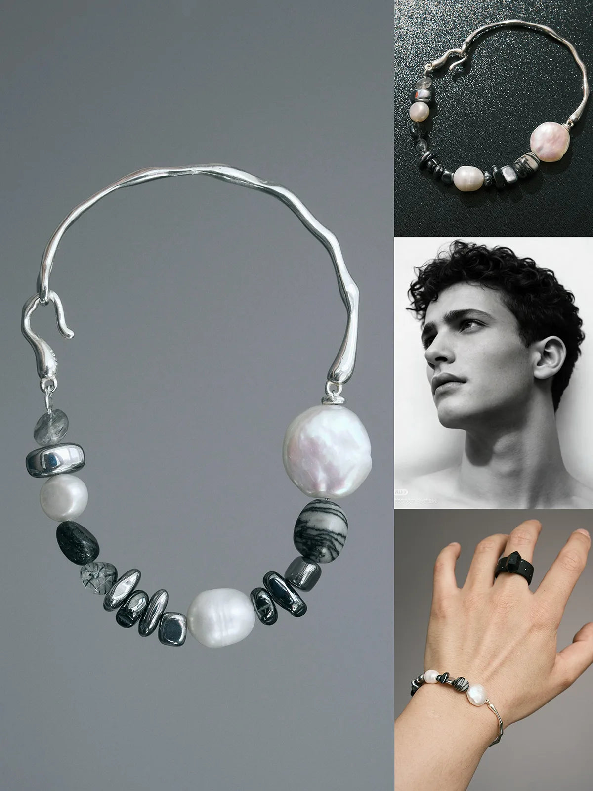 Urban Stoic Series | Dark Balance | Pearl, Onyx & Sterling Silver Bracelet Secondary image