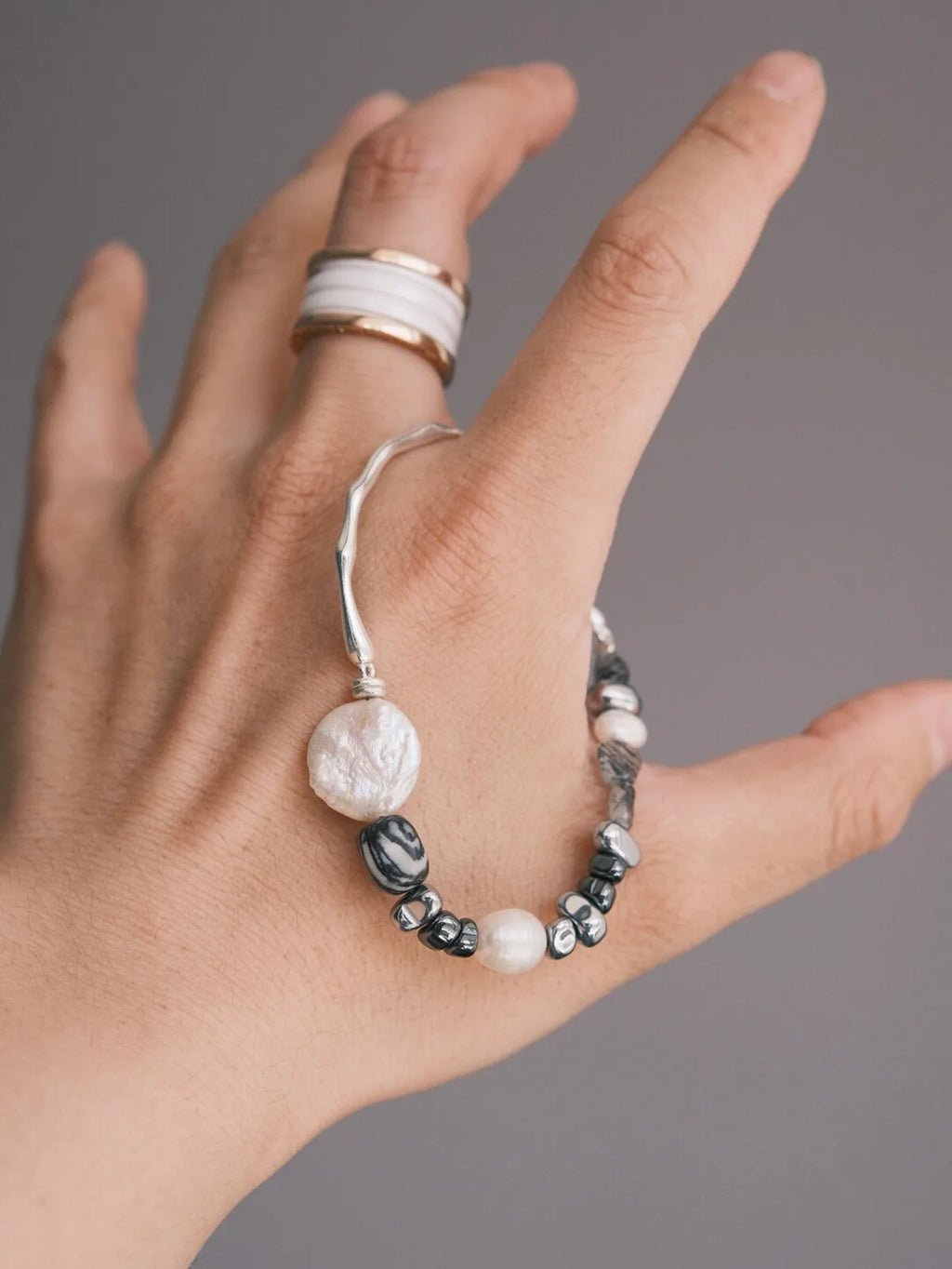 Urban Stoic Series | Dark Balance | Pearl, Onyx & Sterling Silver Bracelet