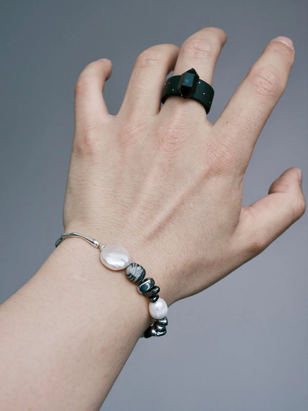 Urban Stoic Series | Dark Balance | Pearl, Onyx & Sterling Silver Bracelet