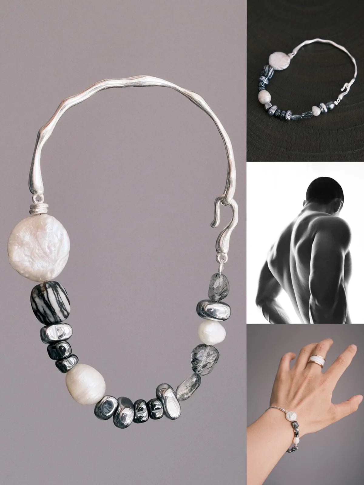 Urban Stoic Series | Dark Balance | Pearl, Onyx & Sterling Silver Bracelet