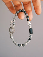 Urban Stoic Series | Grey Commander | Black Tourmaline, Pearl & Sterling Silver Bracelet