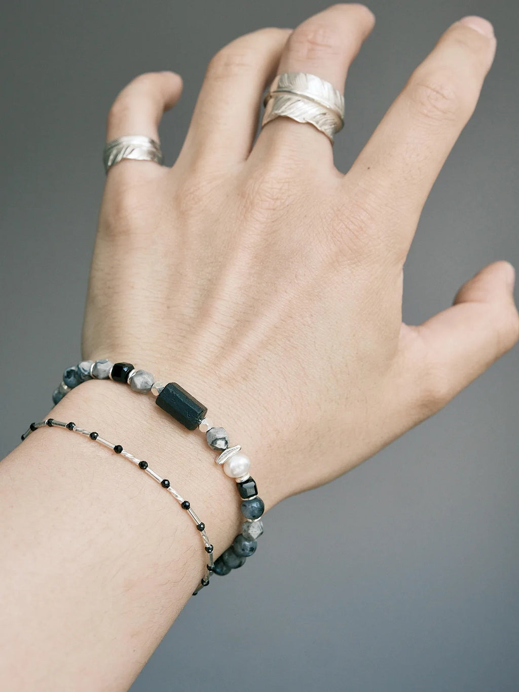 Urban Stoic Series | Grey Commander | Black Tourmaline, Pearl & Sterling Silver Bracelet