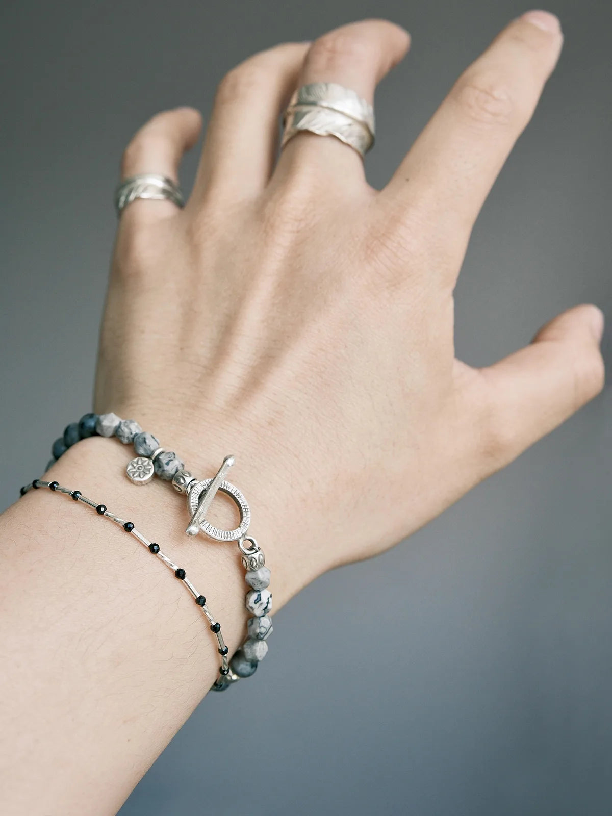 Urban Stoic Series | Grey Commander | Black Tourmaline, Pearl & Sterling Silver Bracelet