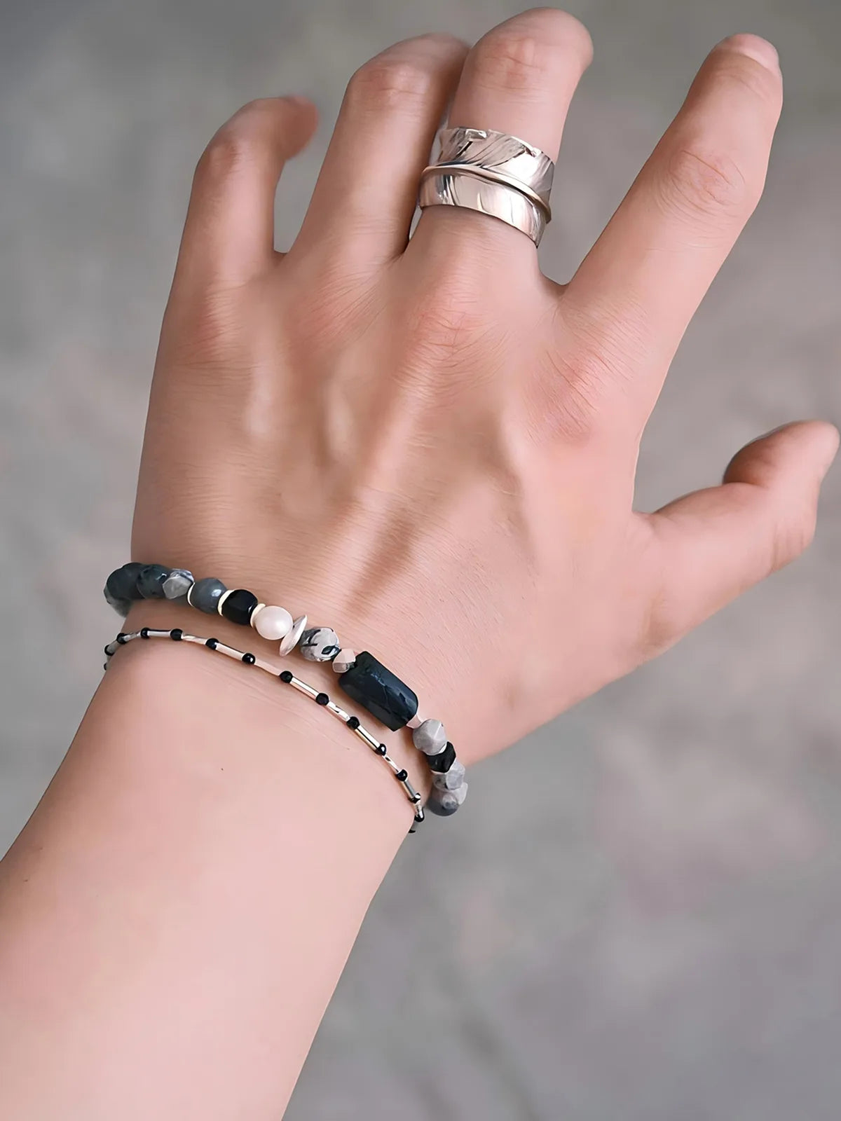 Urban Stoic Series | Grey Commander | Black Tourmaline, Pearl & Sterling Silver Bracelet