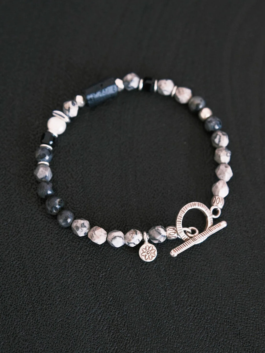 Urban Stoic Series | Grey Commander | Black Tourmaline, Pearl & Sterling Silver Bracelet
