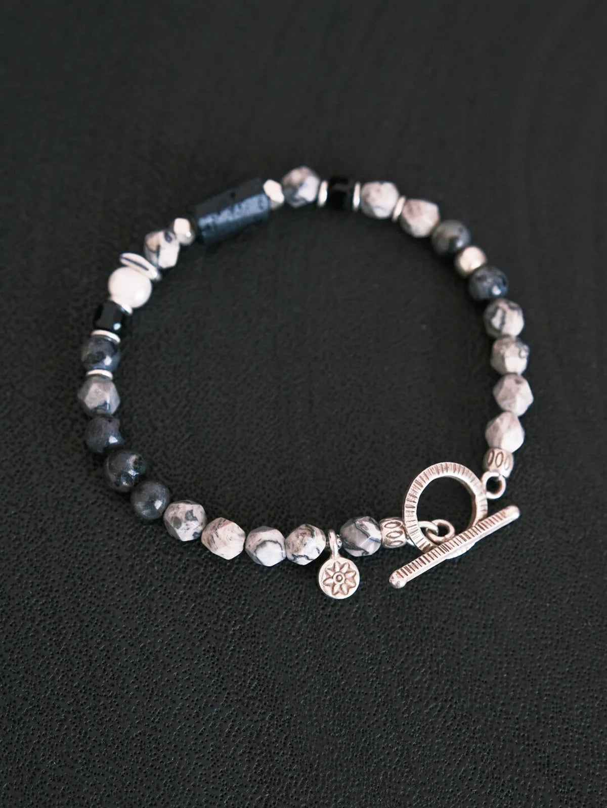 Urban Stoic Series | Grey Commander | Black Tourmaline, Pearl & Sterling Silver Bracelet