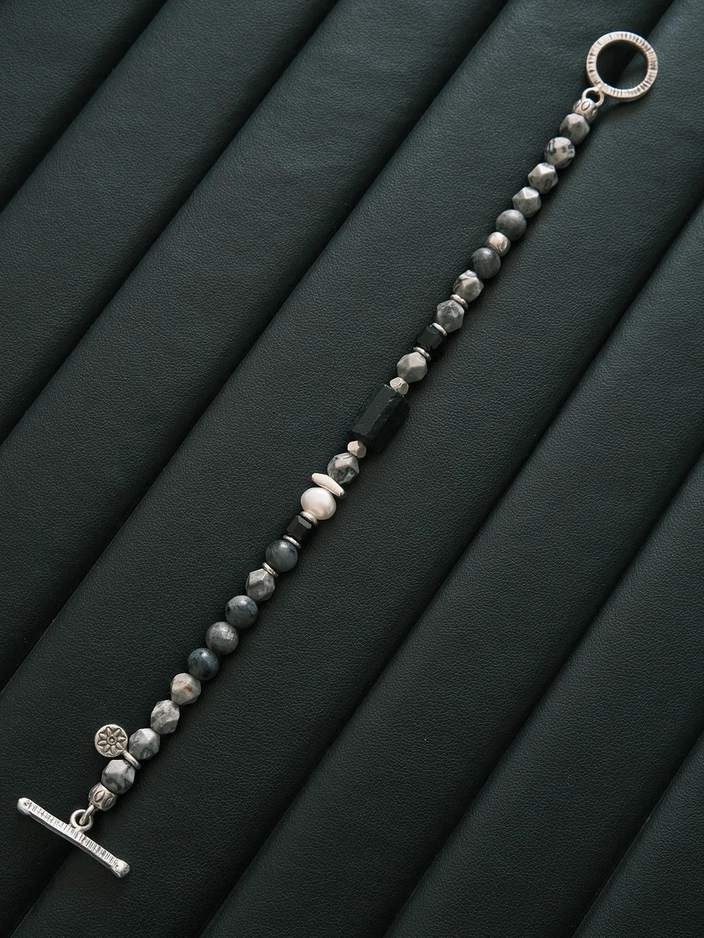 Urban Stoic Series | Grey Commander | Black Tourmaline, Pearl & Sterling Silver Bracelet