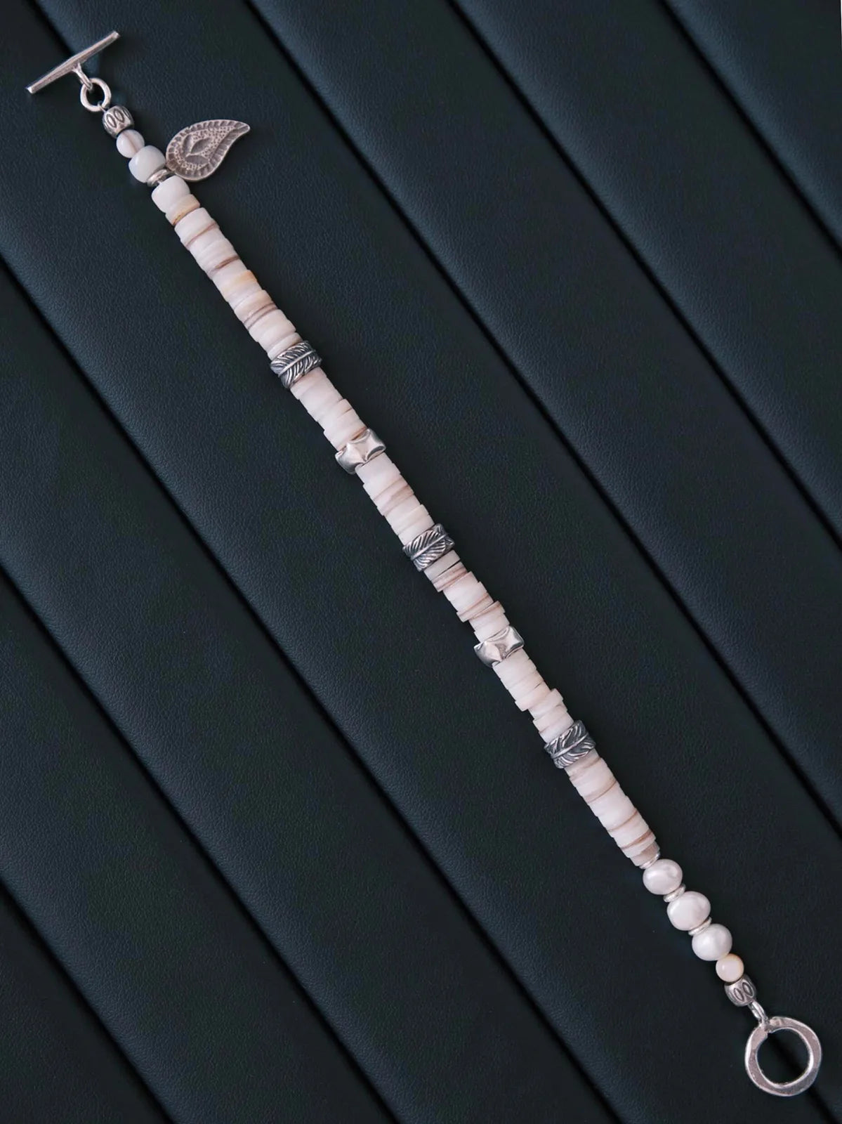 Identity Series | Broken Halo | Shell, Pearl & Sterling Silver Feather Bracelet