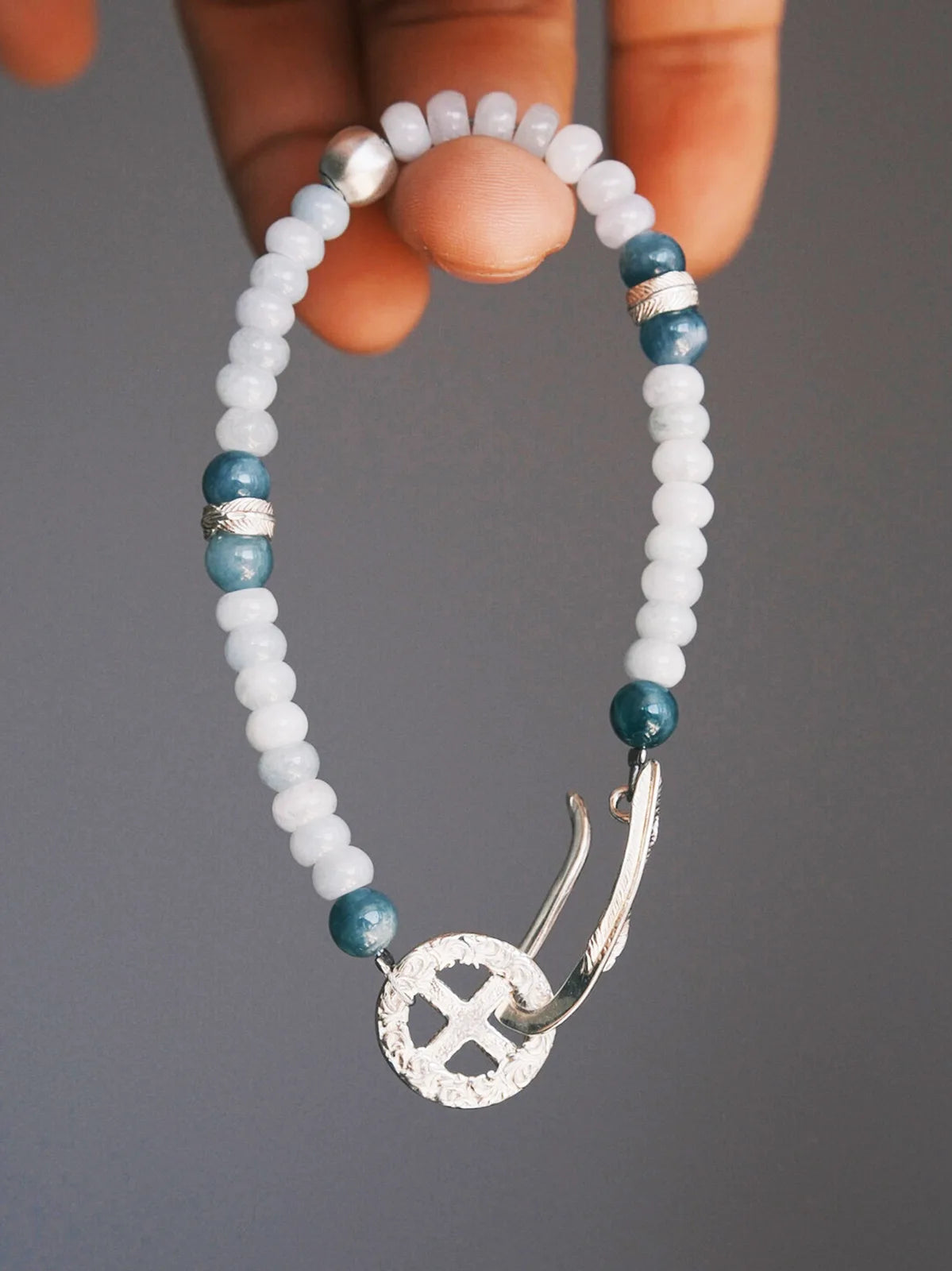 Identity Series | Blue Signal | Dual Jade & Sterling Silver Feather Bracelet