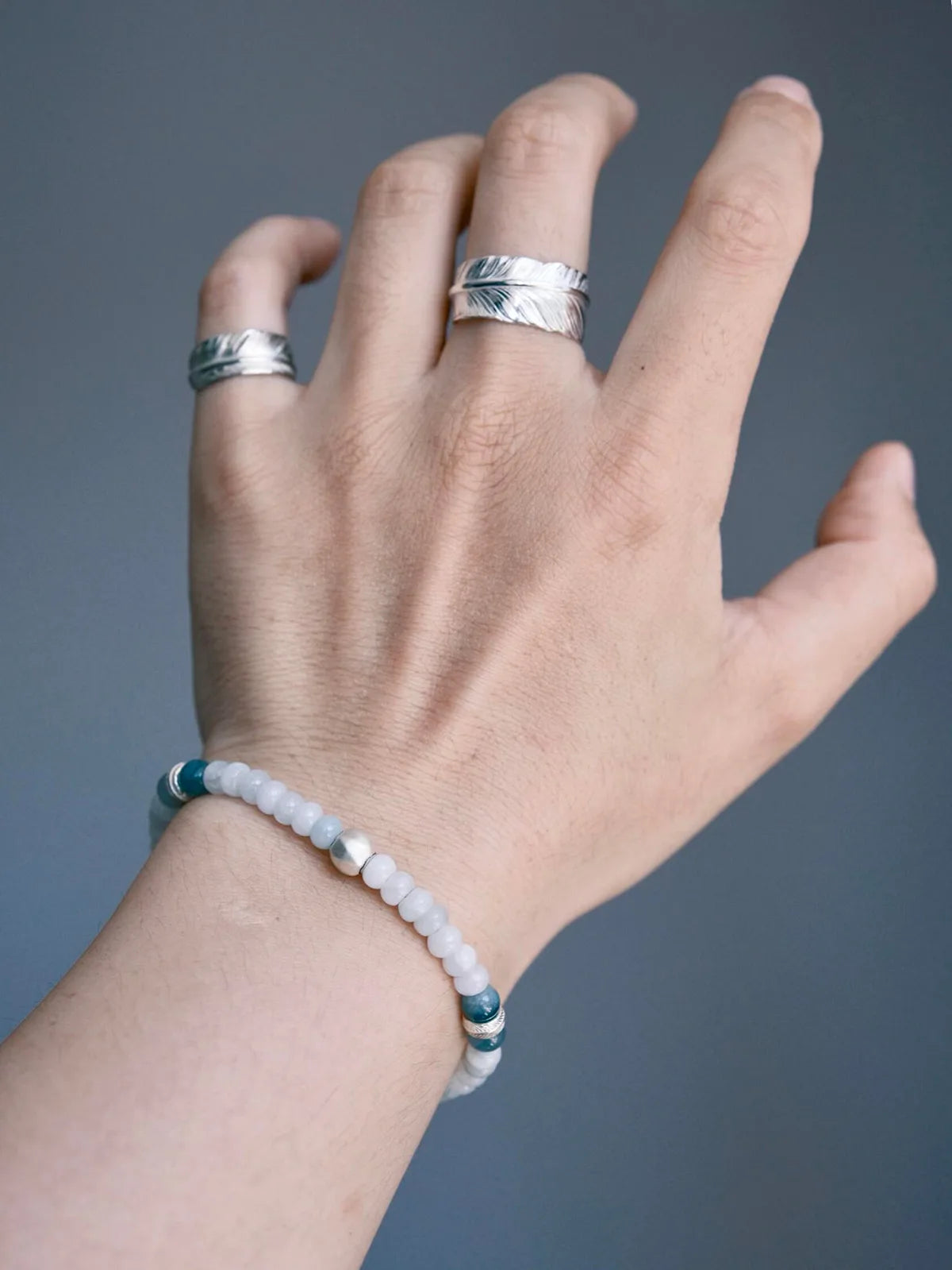 Identity Series | Blue Signal | Dual Jade & Sterling Silver Feather Bracelet