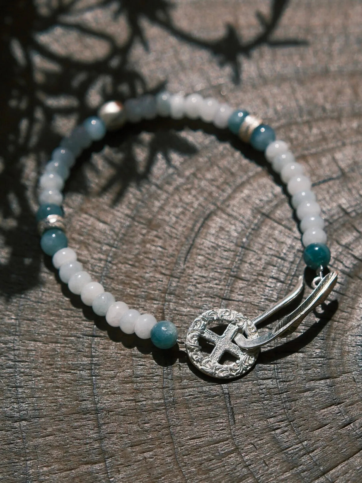 Identity Series | Blue Signal | Dual Jade & Sterling Silver Feather Bracelet