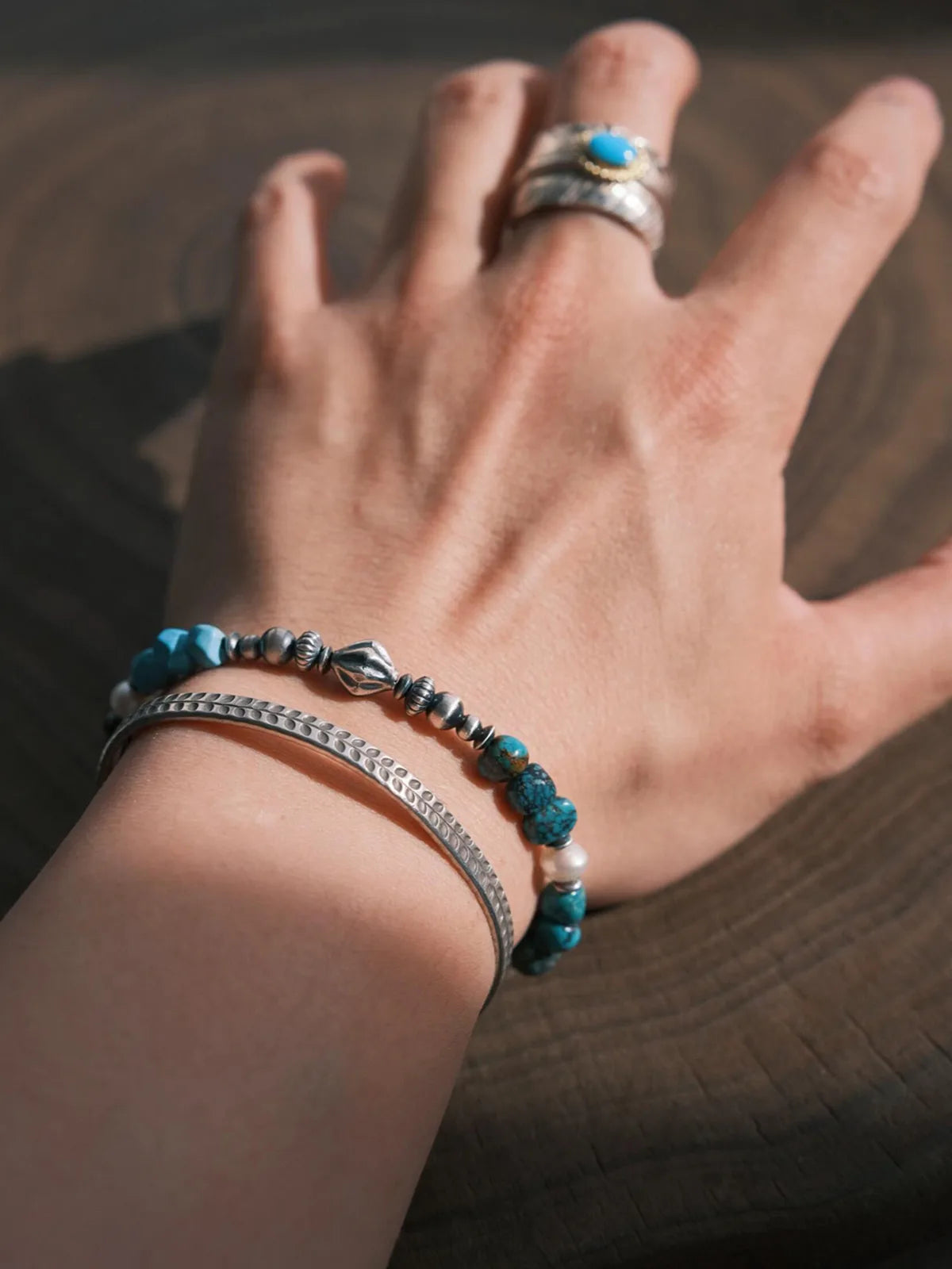 Mineral Soul Series | Ocean Bone | Turquoise, Pearl & Sterling Silver Bracelet