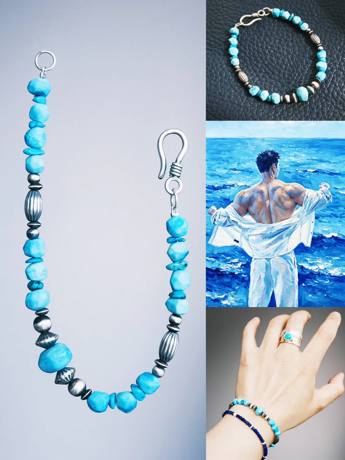 Mineral Soul Series | Ocean Bone | Raw Turquoise & Sterling Silver Bracelet Secondary image