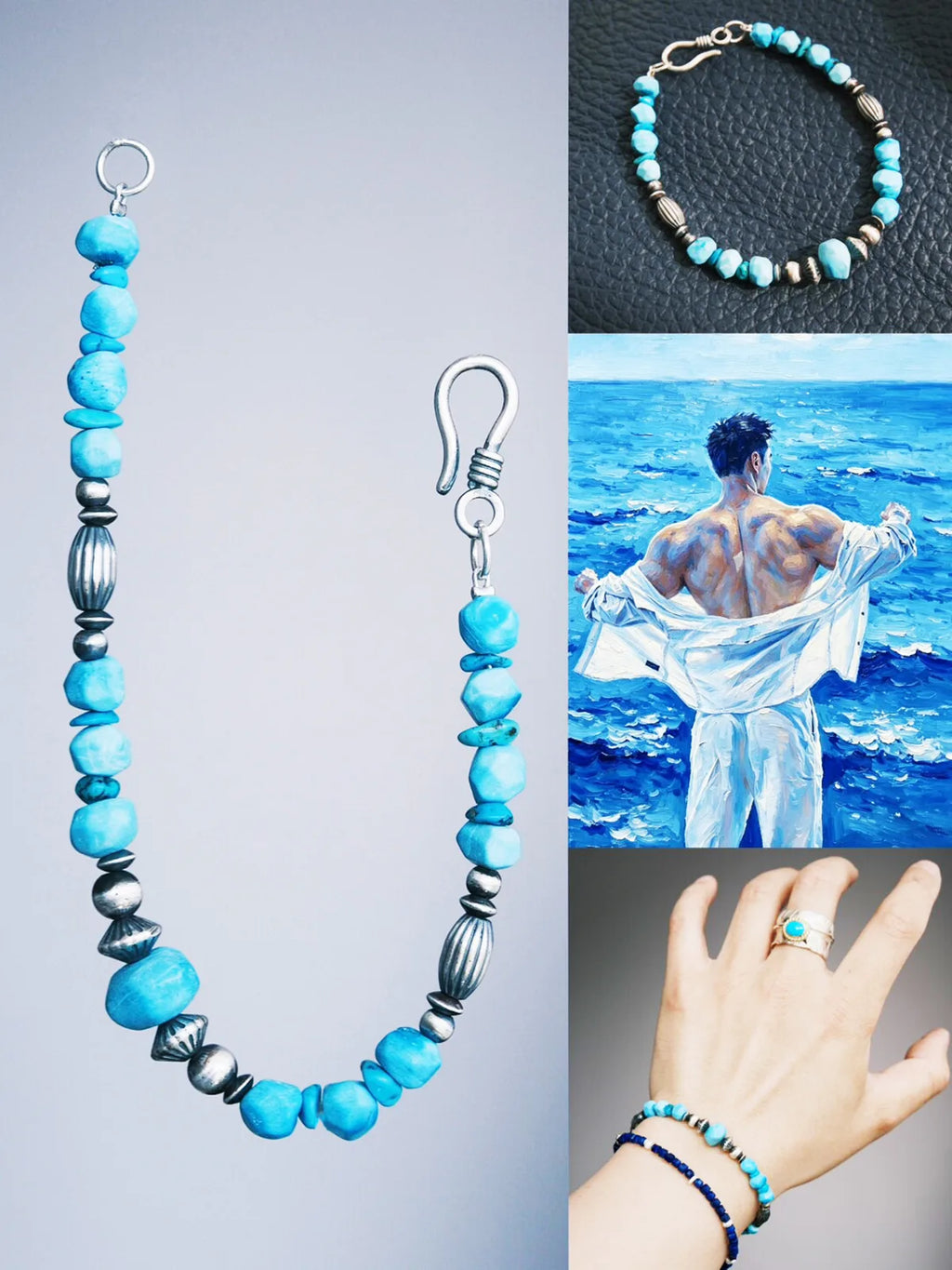 Mineral Soul Series | Ocean Bone | Raw Turquoise & Sterling Silver Bracelet