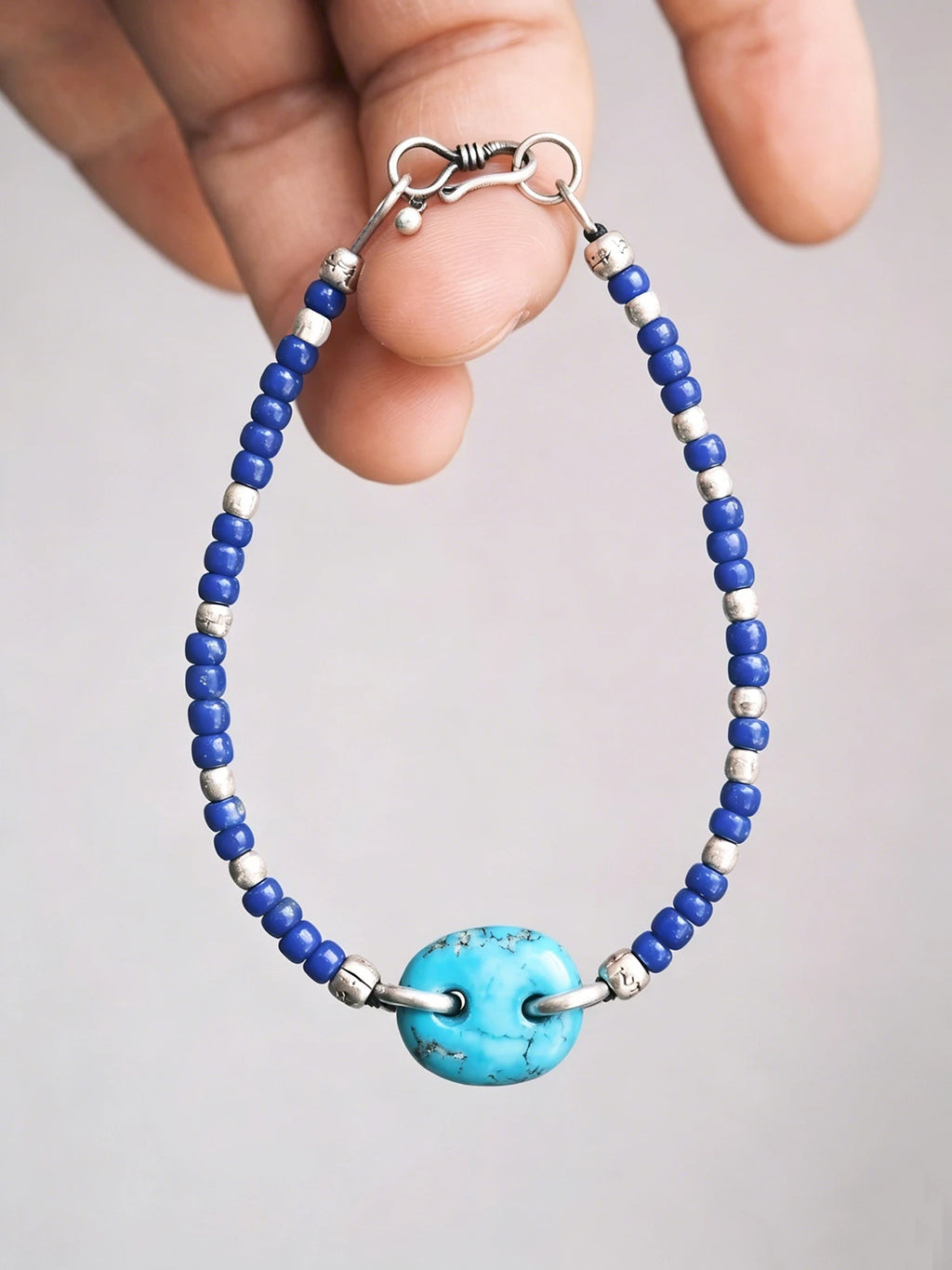 Identity Series | Blue Boy | Turquoise, Sterling Silver & Japanese Colored Glaze Bracelet