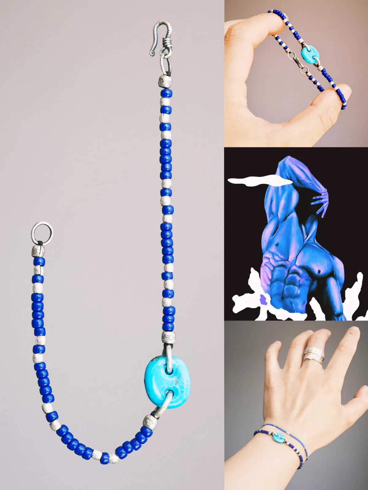 Identity Series | Blue Boy | Turquoise, Sterling Silver & Japanese Colored Glaze Bracelet Secondary image